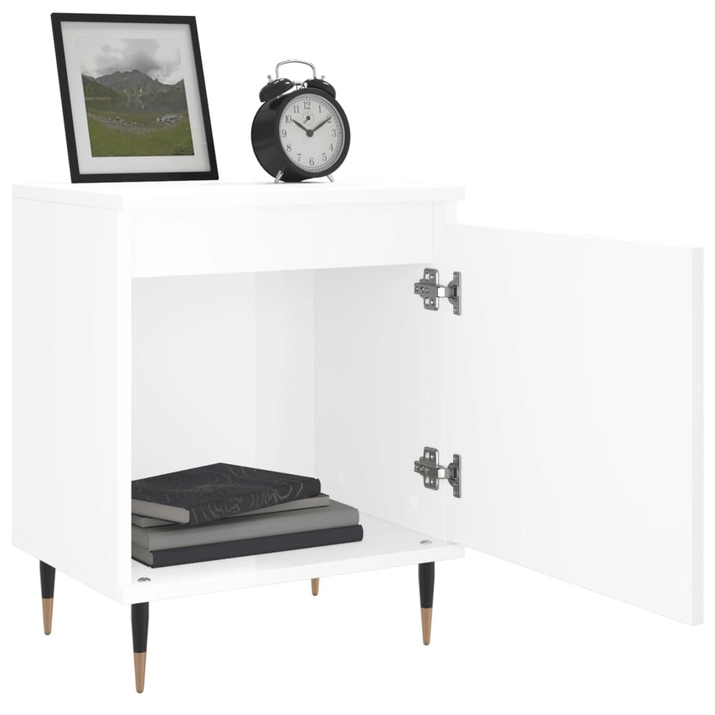 vidaXL Нощни шкафчета, 2 бр, бял гланц, 40x30x50 см, инженерно дърво