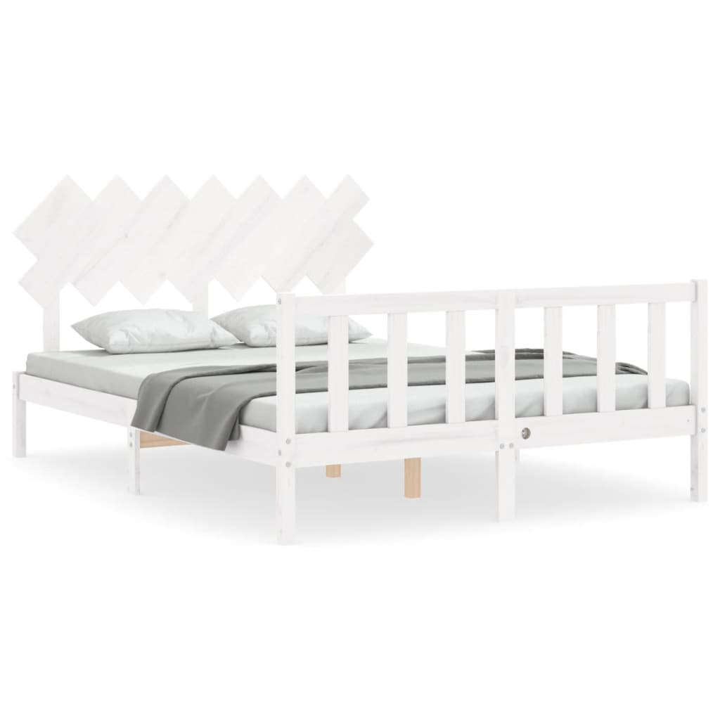vidaXL Рамка за легло с табла, бяла, 140x190 см, масивно дърво
