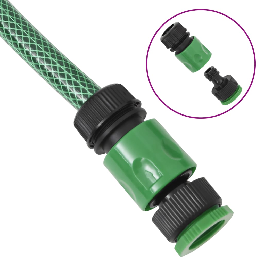 vidaXL Градински маркуч с монтажен комплект, зелен, 0,75", 10 м, PVC