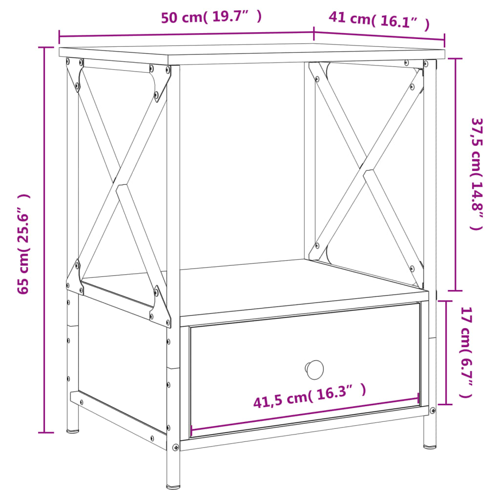 vidaXL Нощни масички, 2 бр, кафяв дъб, 50x41x65 см, инженерно дърво