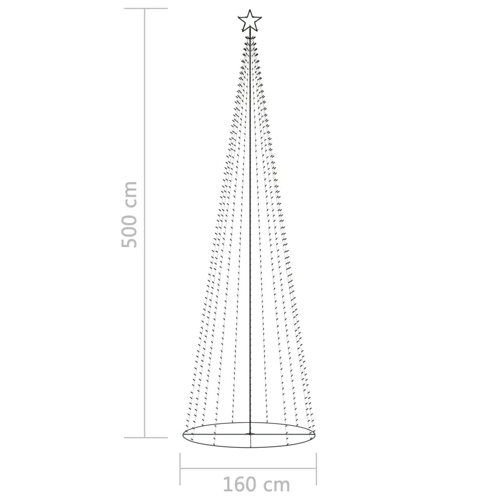 vidaXL Коледна елха конус, 752 LED цветни, декорация, 160x500 см