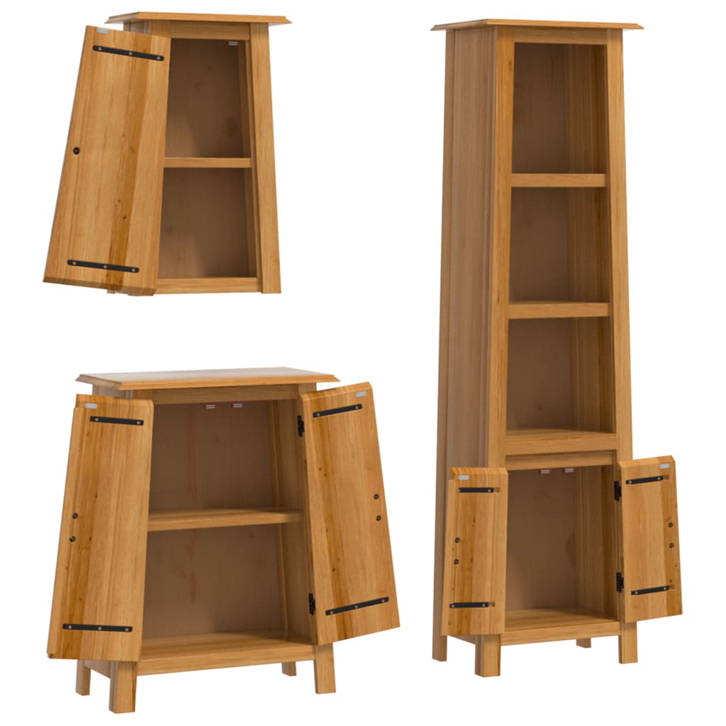 vidaXL Комплект мебели за баня, 3 части, масивна борова дървесина