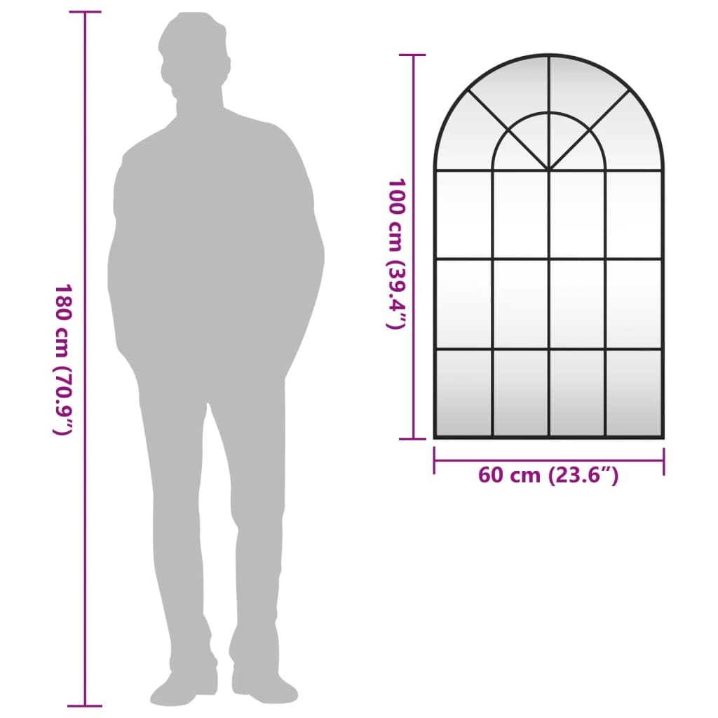 vidaXL Стенно огледало, черно, 60x100 см, арка, желязо