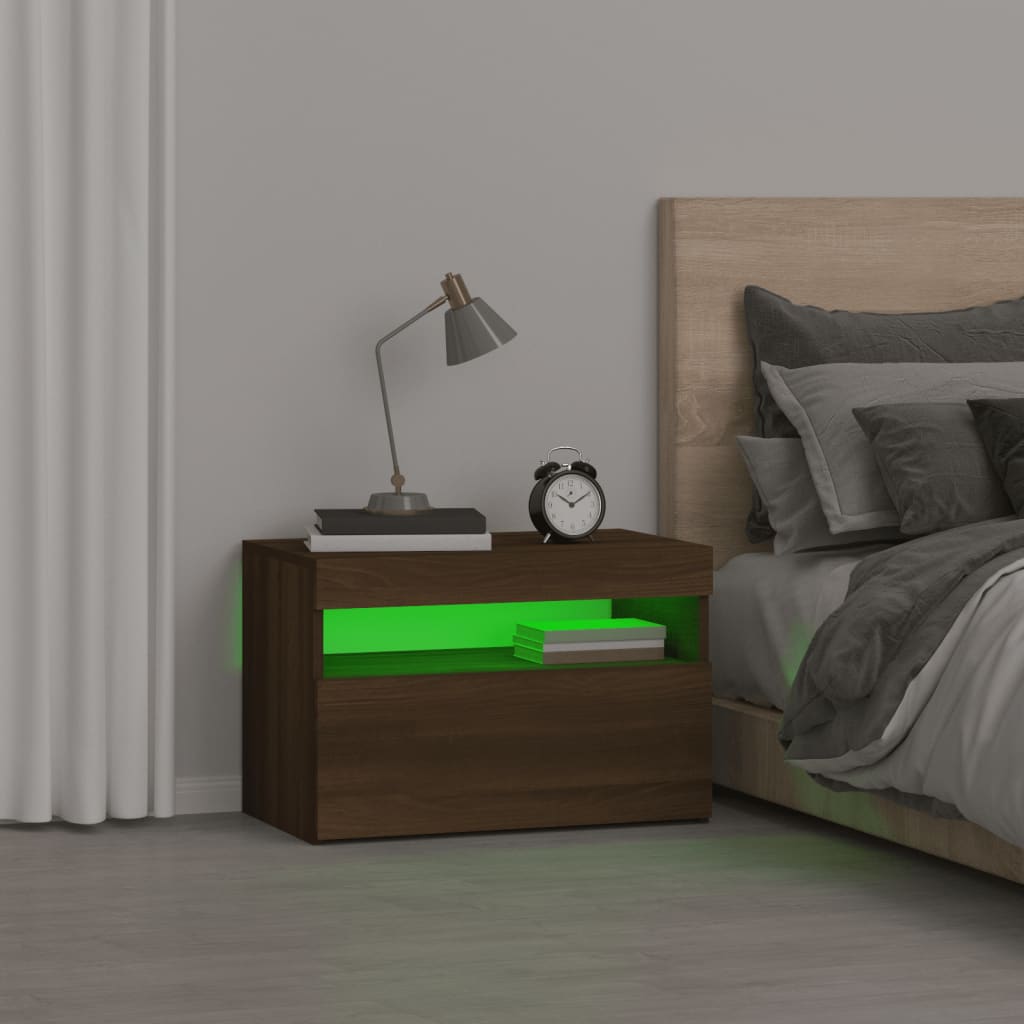 vidaXL Нощно шкафче с LED осветление, кафяв дъб, 60x35x40 см
