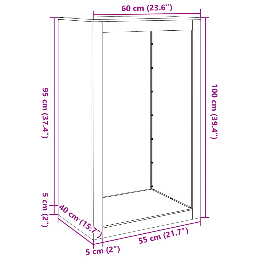 vidaXL Стойка за дърва за огрев, 60x40x100 см, поцинкована стомана