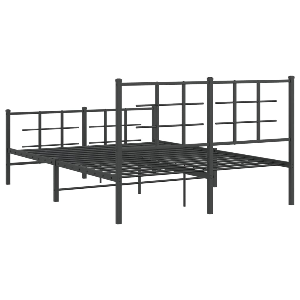 vidaXL Метална рамка за легло с горна и долна табла, черна, 140x190 см