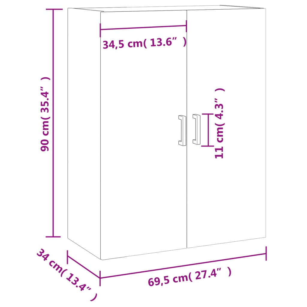 vidaXL Стенен шкаф кафяв дъб 69,5x34x90 см