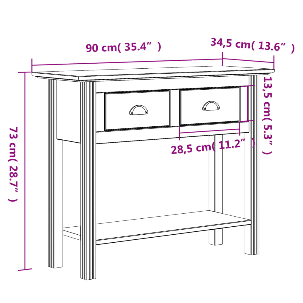 vidaXL Конзолна маса BODO бяла 91x35x74 см бор масив