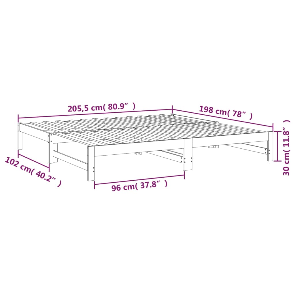 vidaXL Разтегателно дневно легло, сиво, 2x(100x200) см, бор масив