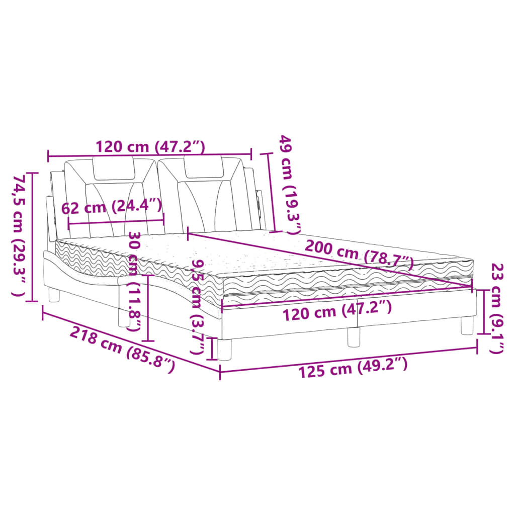 vidaXL Легло с матрак, капучино, 120x200 см, изкуствена кожа