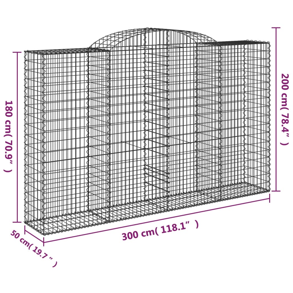 vidaXL Габионни кошници арка 13 бр 300x50x180/200см поцинковано желязо