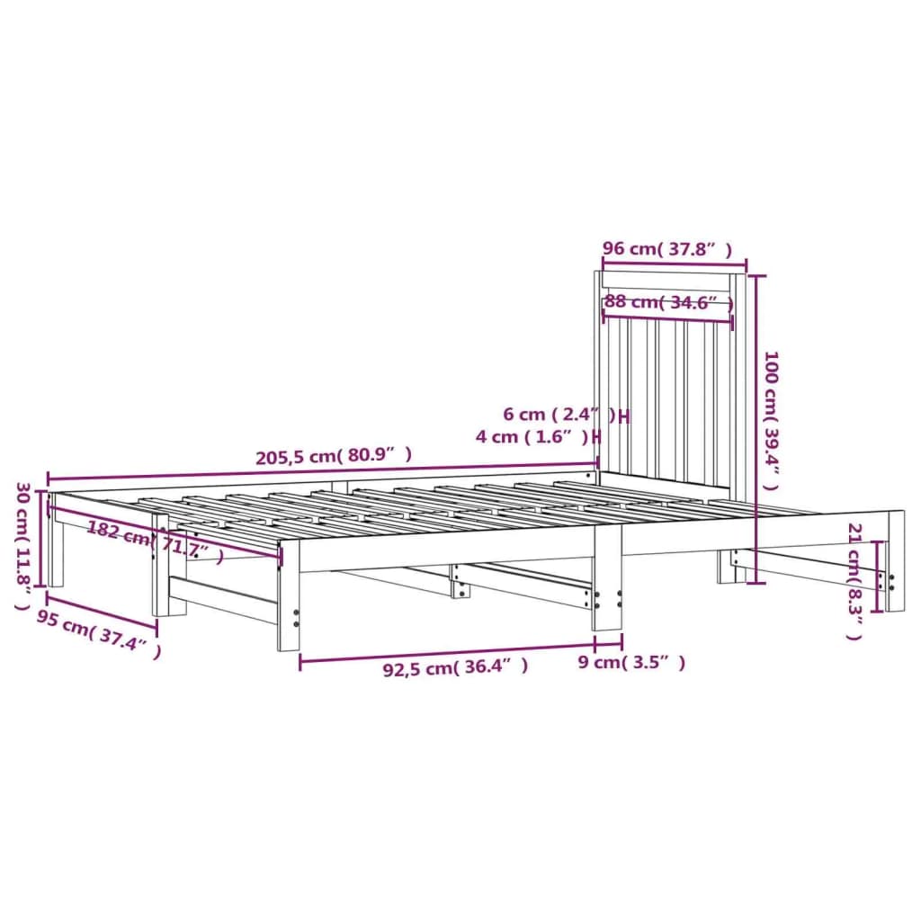 vidaXL Разтегателно дневно легло, без матрак, бяло, 2x(90x200) см