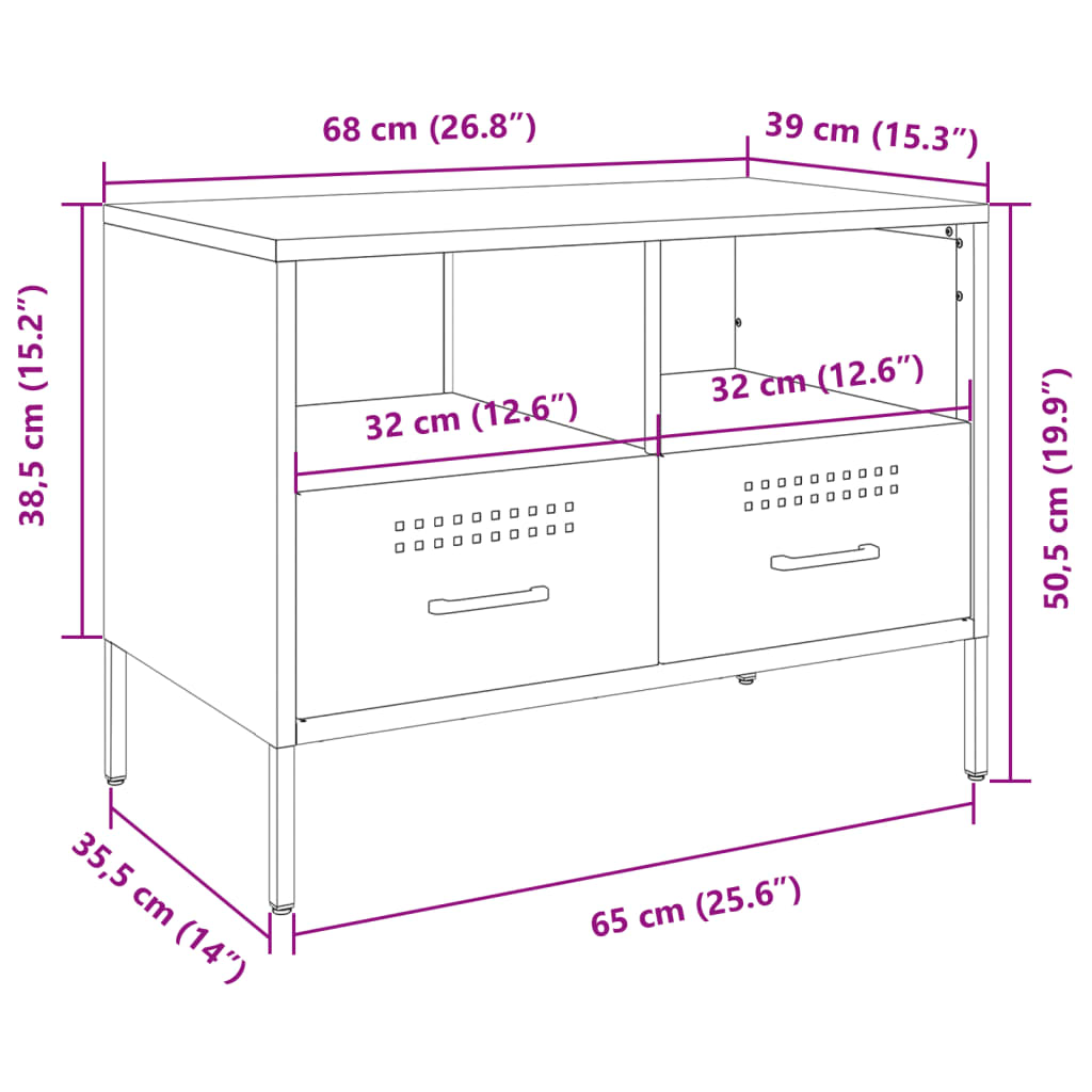 vidaXL ТВ шкаф, горчица жълто, 68x39x50,5 см, стомана