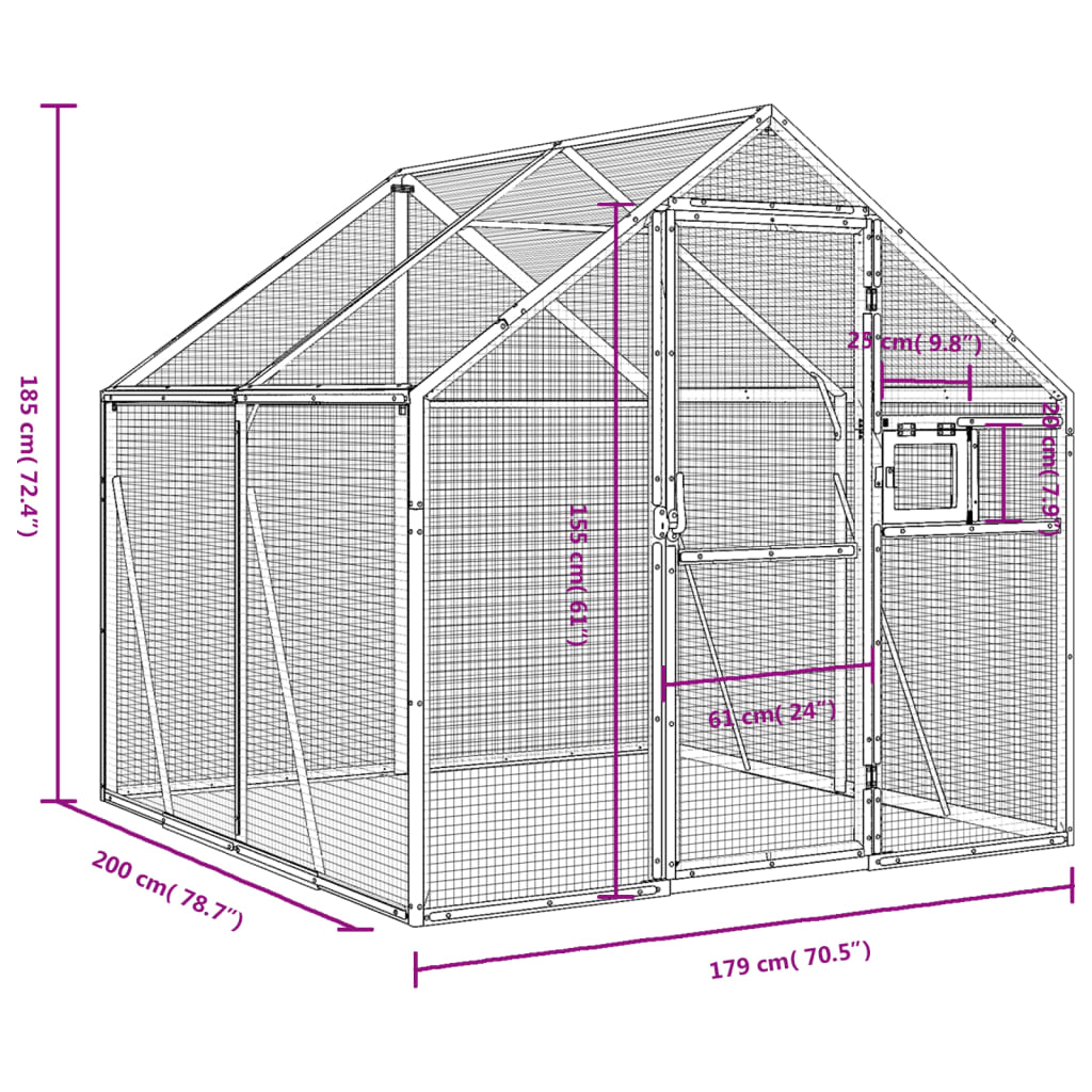 vidaXL Волиера, сребриста, 1,79x2x1,85 м, алуминий