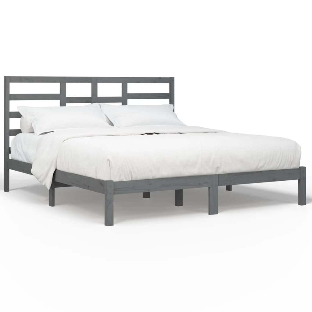 vidaXL Рамка за легло, сива, дърво масив, 180x200 cм, Super King