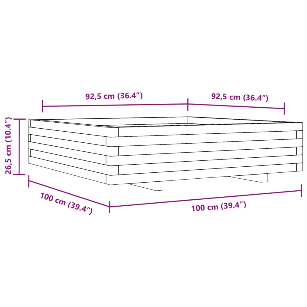 vidaXL Градинска кашпа восъчнокафява 100x100x26,5см борово дърво масив