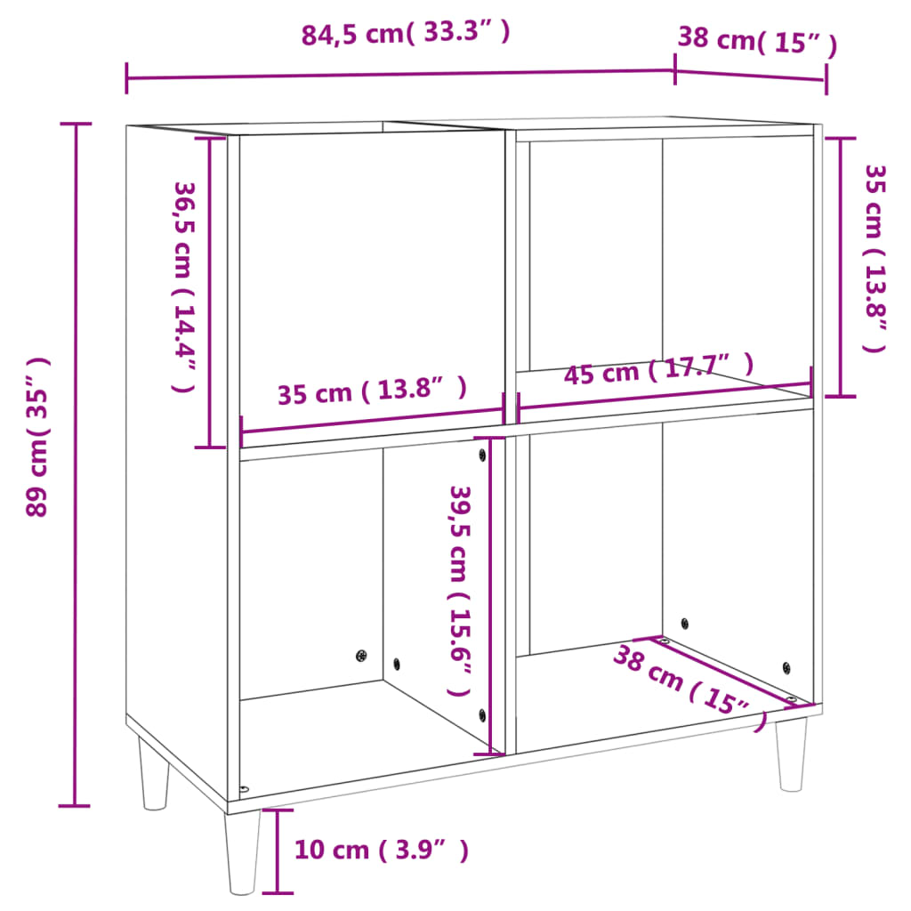 vidaXL Шкаф за винилови плочи сив сонома 84,5x38x89 см инженерно дърво