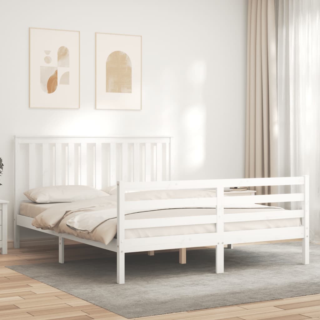 vidaXL Рамка за легло с табла бяла 5FT King Size масивно дърво