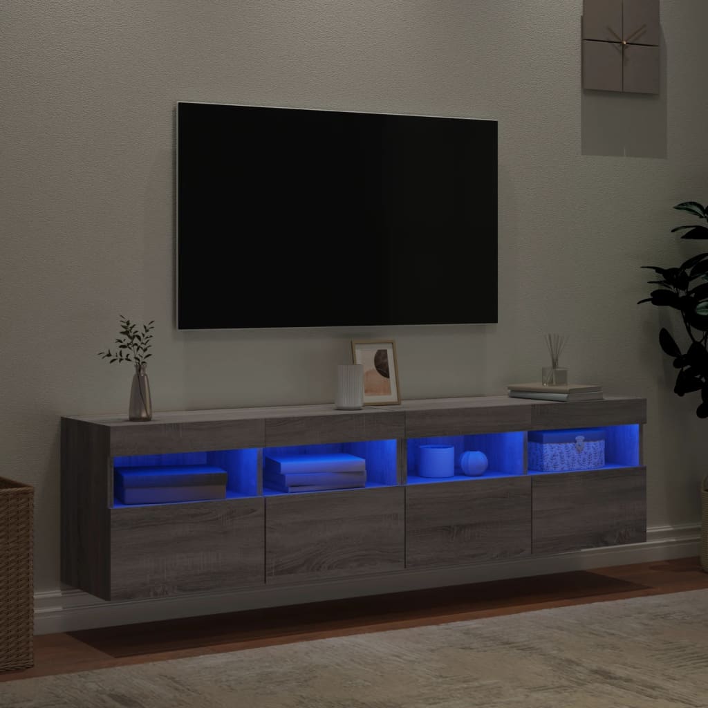 vidaXL Стенни ТВ шкафове с LED лампи, 2 бр, сив сонома, 80x30x40 см