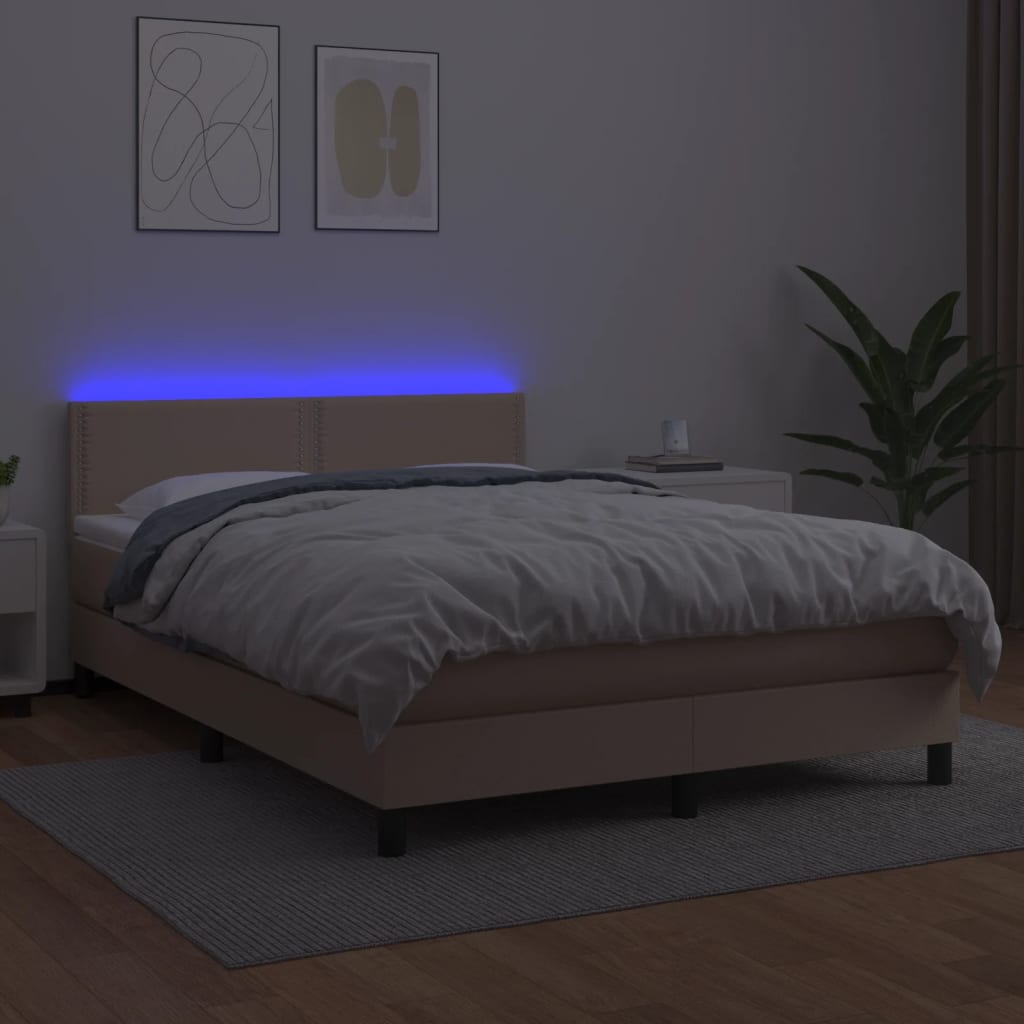 vidaXL Боксспринг легло с матрак LED капучино 140x200 см