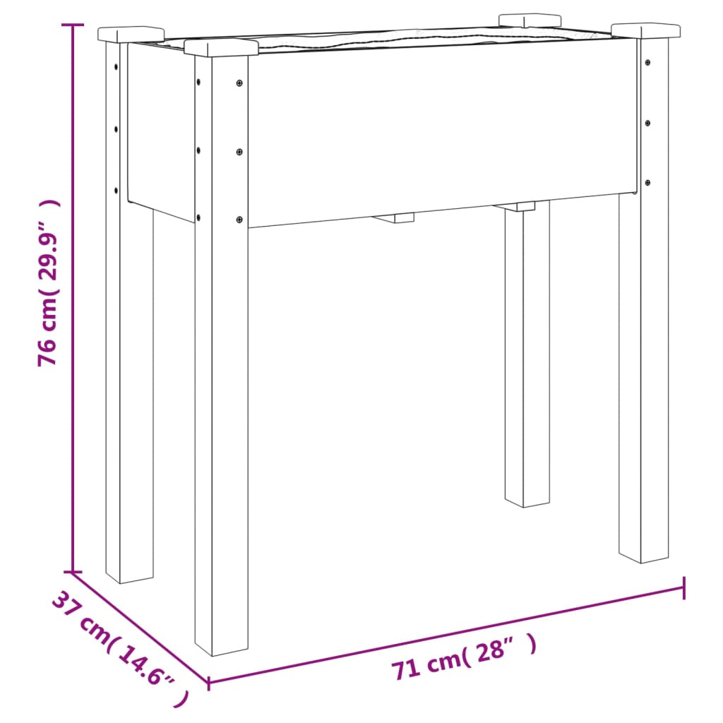 vidaXL Саксия с вложка, сива, 71x37x76 см, масивна ела