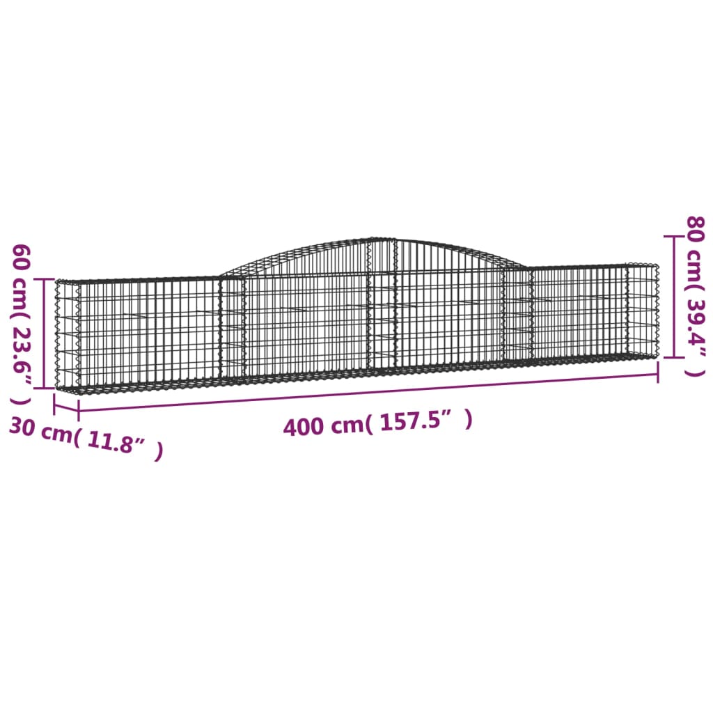 vidaXL Дъговидна габионна кошница 400x30x60/80 см поцинковано желязо