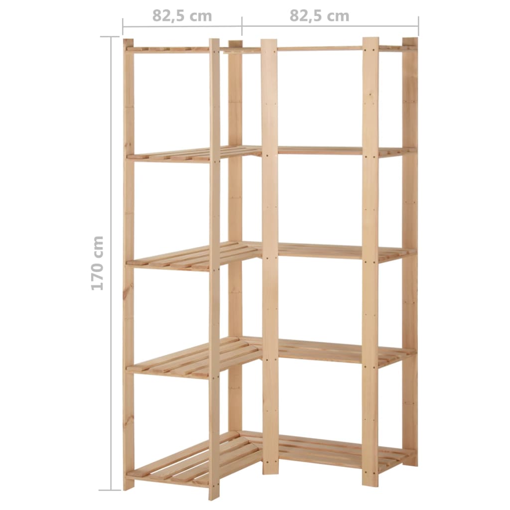 vidaXL 5-етажен ъглов стелаж, 82,5x82,5x170 см, бор масив