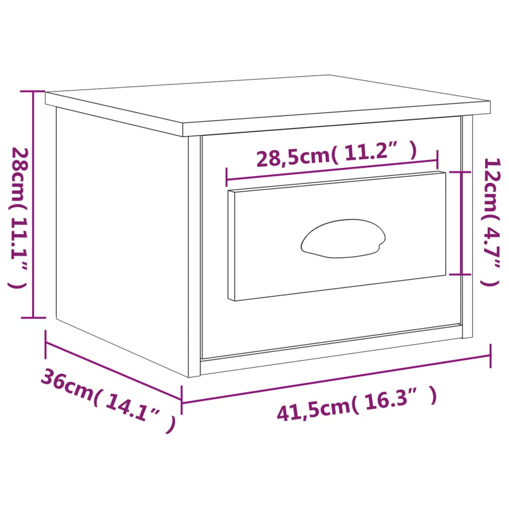 vidaXL Нощно шкафче за стенен монтаж, сонома дъб, 41,5x36x28 см