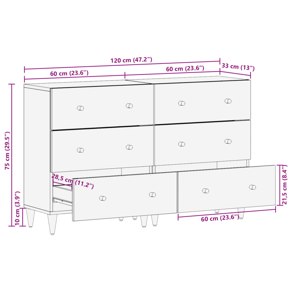 vidaXL Странични шкафове 2 бр 60x33x75 см манго масивно дърво