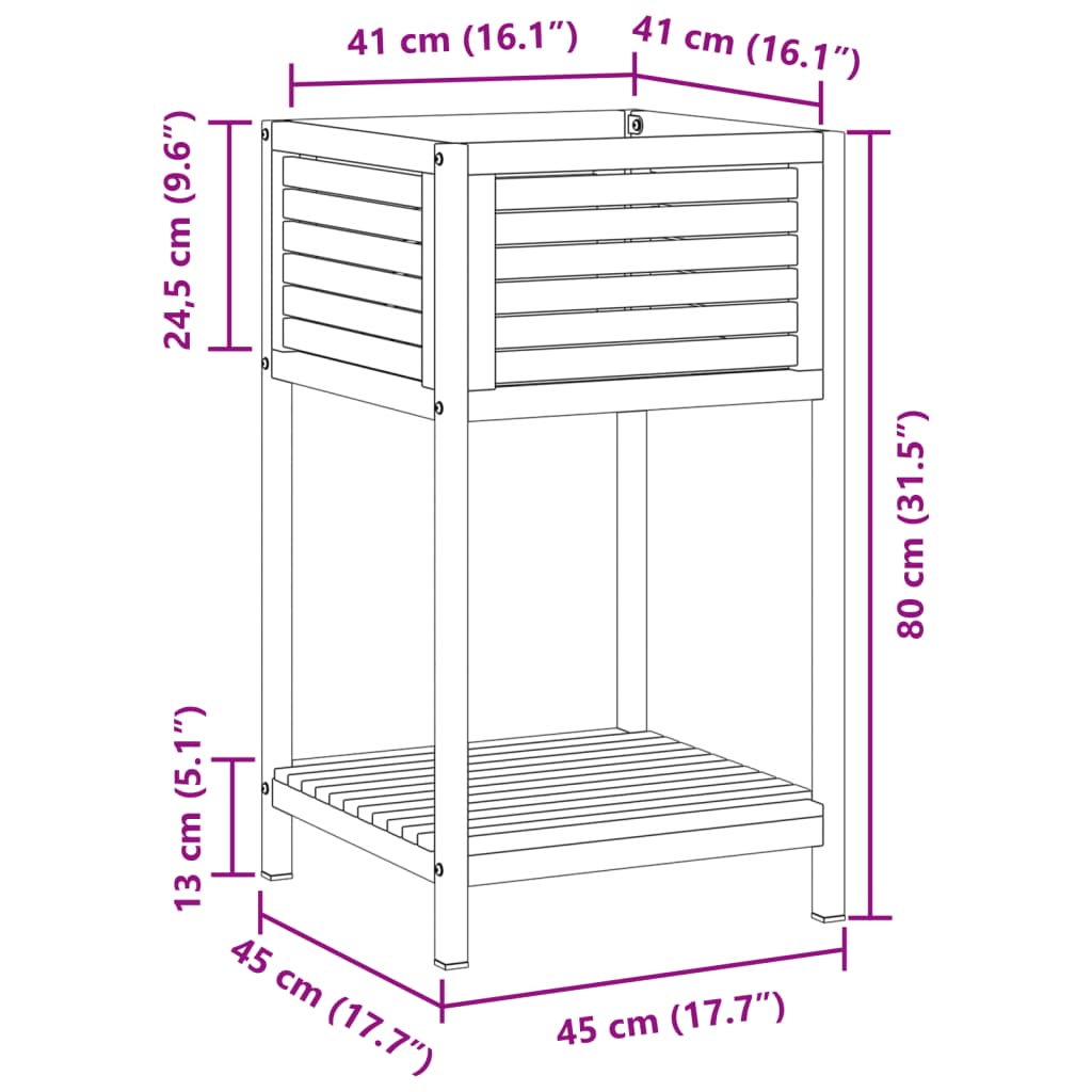 vidaXL Градинска кашпа с рафт 45x45x80 см масивна акация и стомана