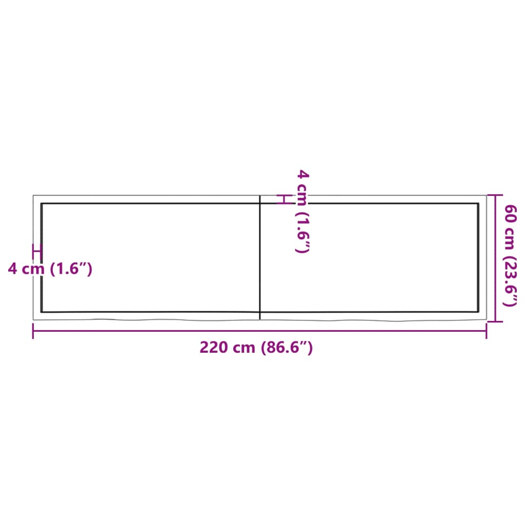 vidaXL Плот за маса тъмнокафяв 220x60x(2-6) см обработен масивен дъб