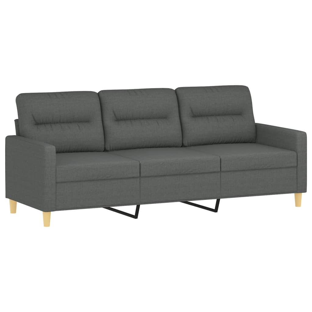vidaXL 3-местен диван с декоративни възглавници тъмносив 180 см плат