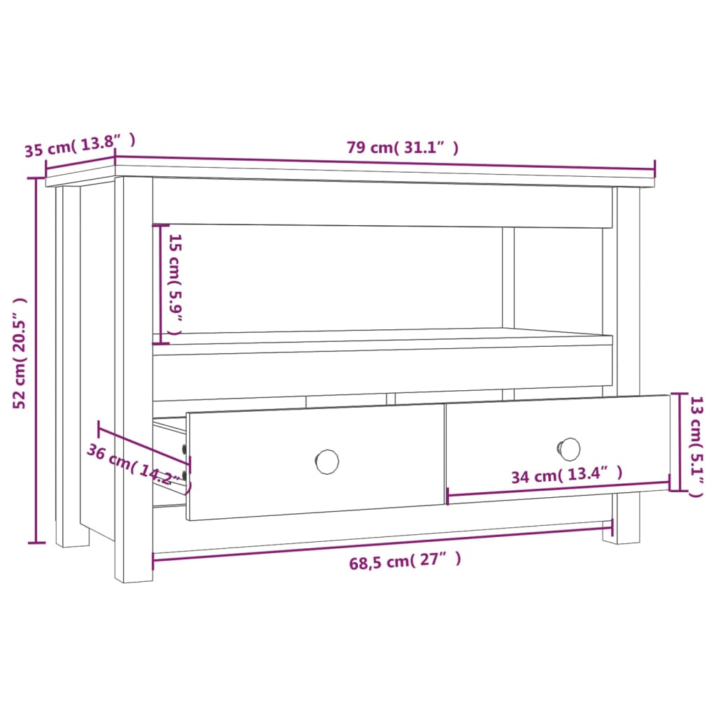 vidaXL ТВ шкаф, 79x35x52 см, бор масив