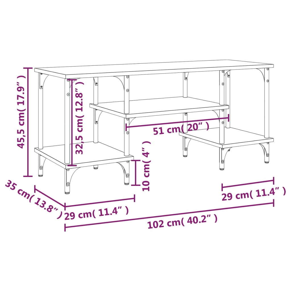 vidaXL ТВ шкаф, опушен дъб, 102x35x45,5 см, инженерно дърво