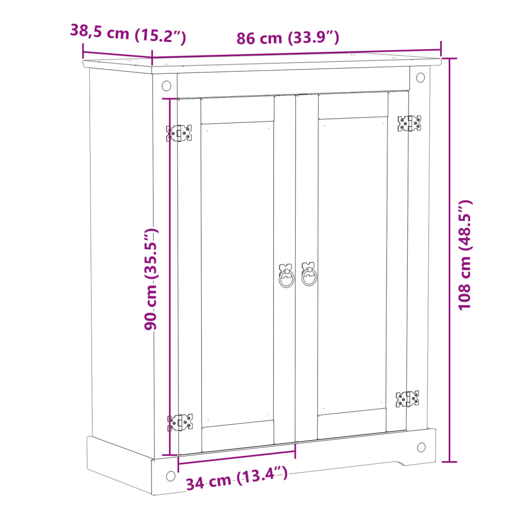 vidaXL Шкаф за обувки "Corona" 86x38,5x108 см бор масив