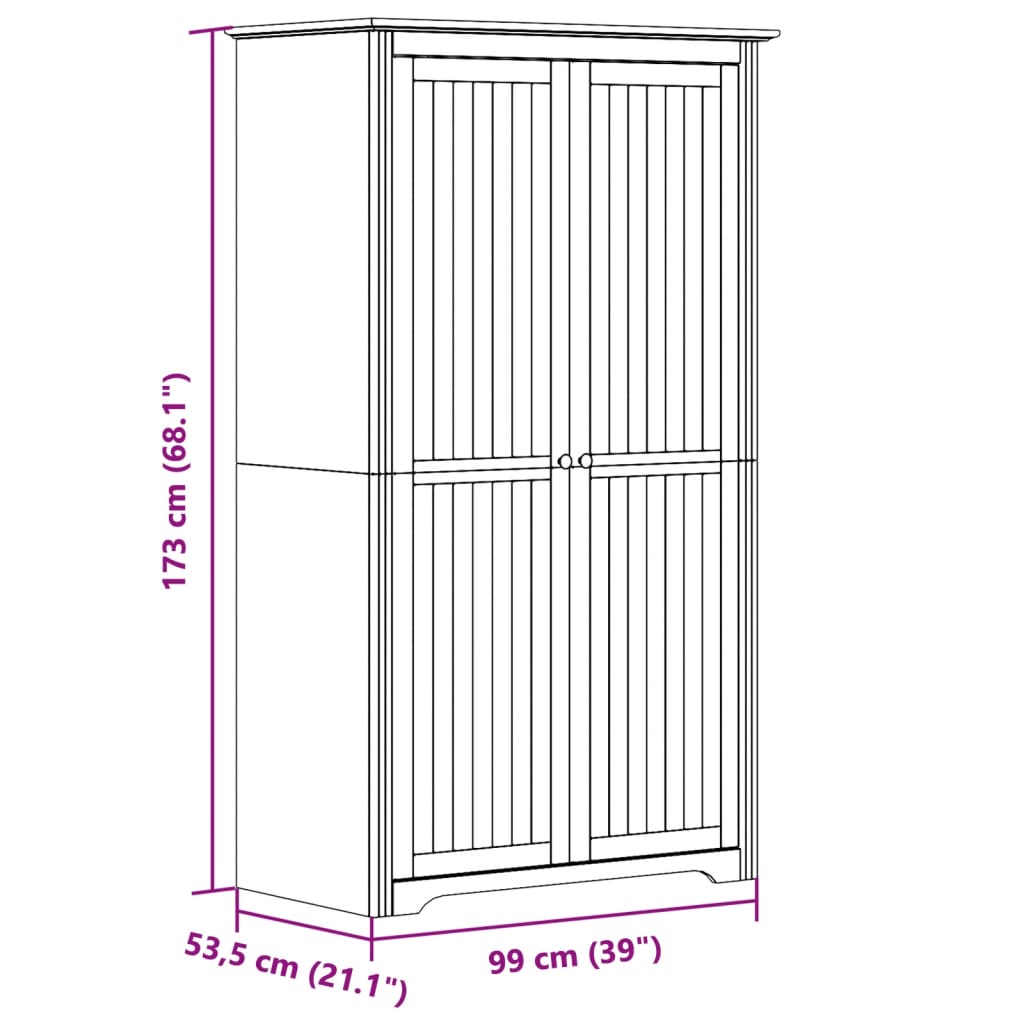 vidaXL Гардероб BODO, бял, 99x53,5x173 см, бор масив