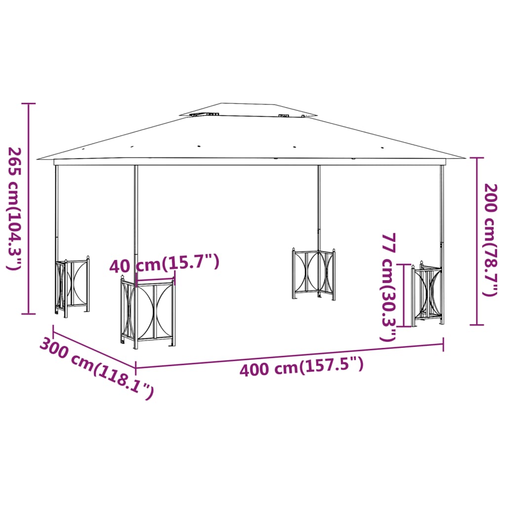 vidaXL Беседка със странични стени и двоен покрив, 3х4 м, антрацит