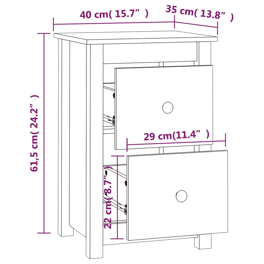 vidaXL Нощно шкафче, сиво, 40x35x61,5 см, борово дърво масив