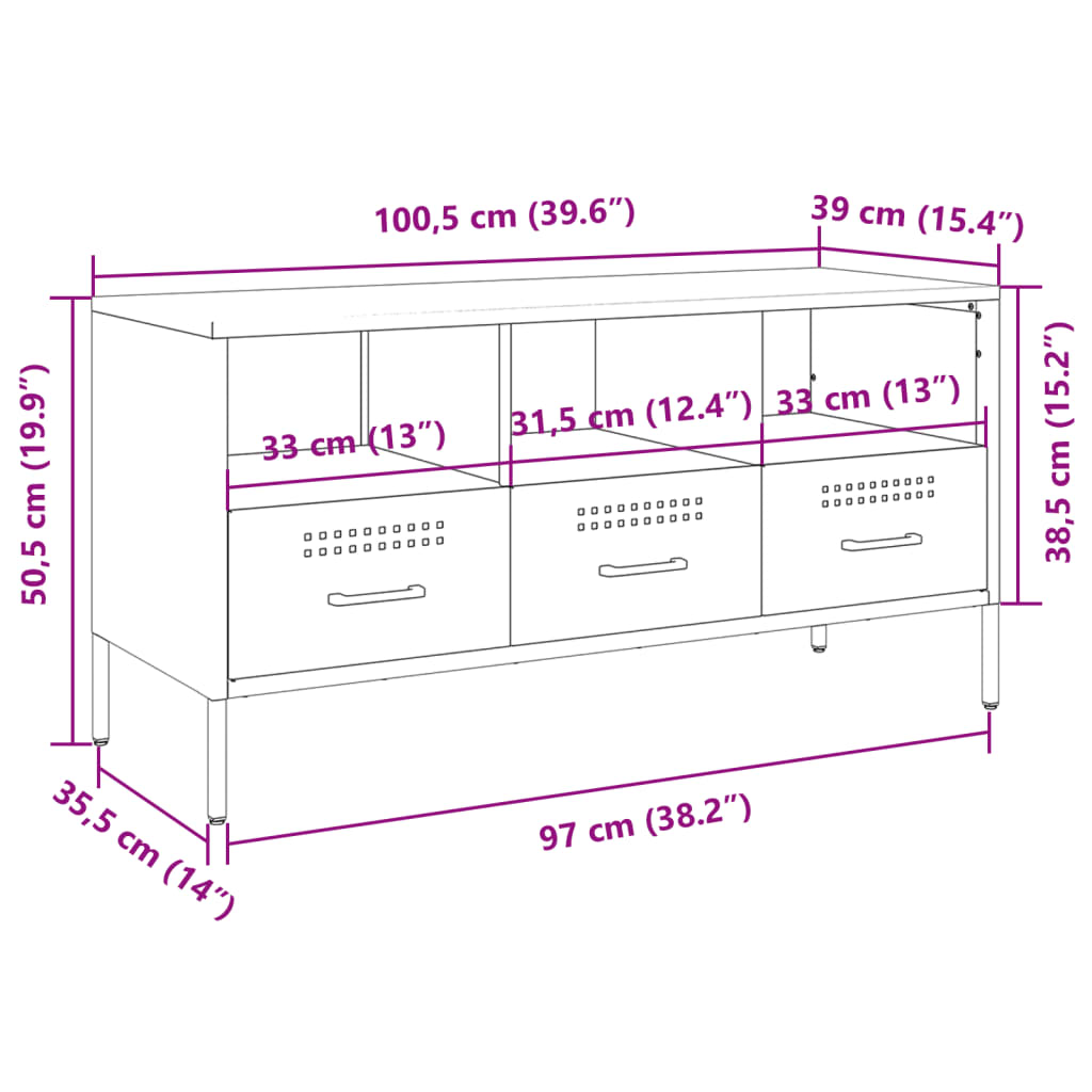 vidaXL ТВ шкаф, антрацит, 100,5x39x50,5 см, стомана