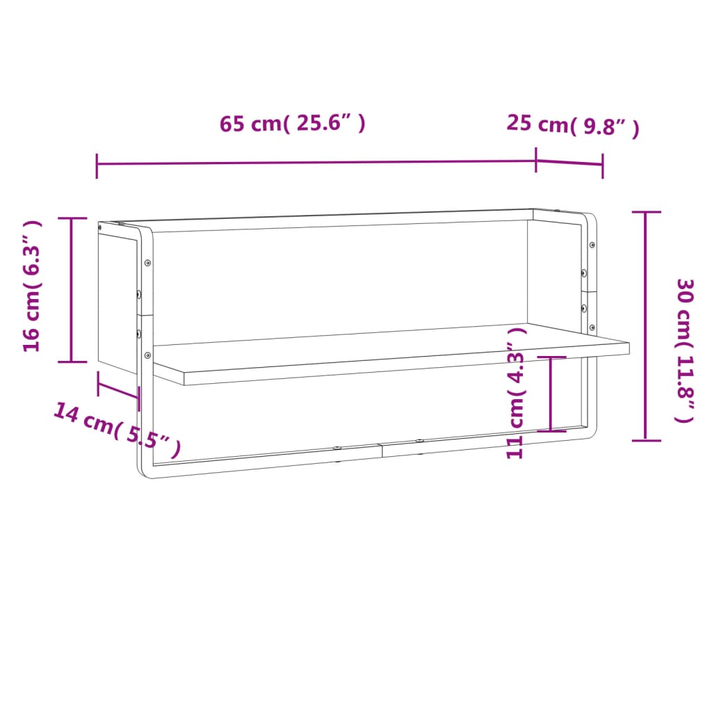 vidaXL Стенен рафт с шина, опушен дъб, 65x25x30 см