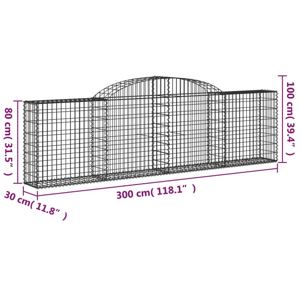 vidaXL Габионни кошници арка 7 бр 300x30x80/100 см поцинковано желязо