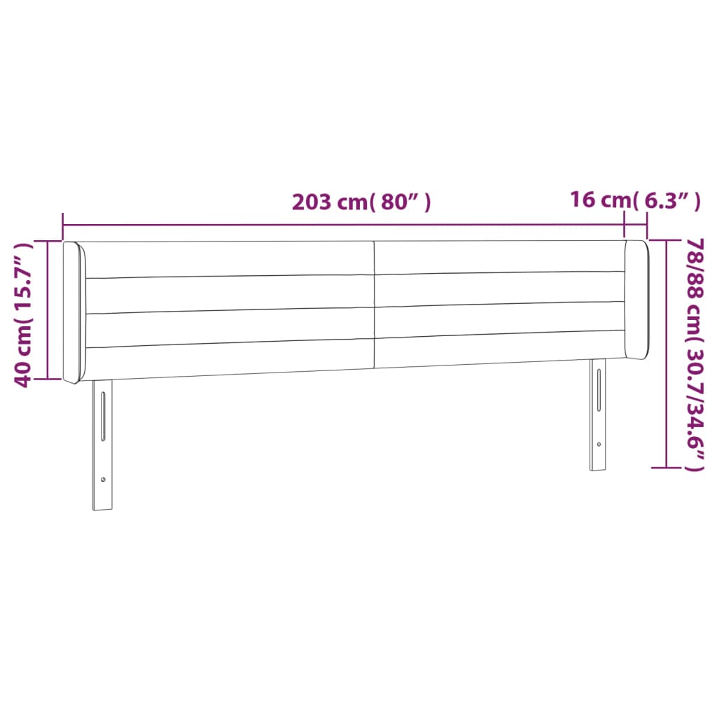 vidaXL LED горна табла за легло, тъмнозелена, 203x16x78/88 см, кадифе