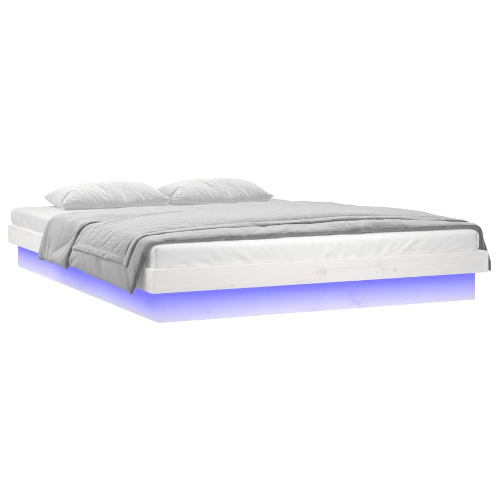 vidaXL Рамка за легло с LED осветление бяла 200x200 см масивно дърво
