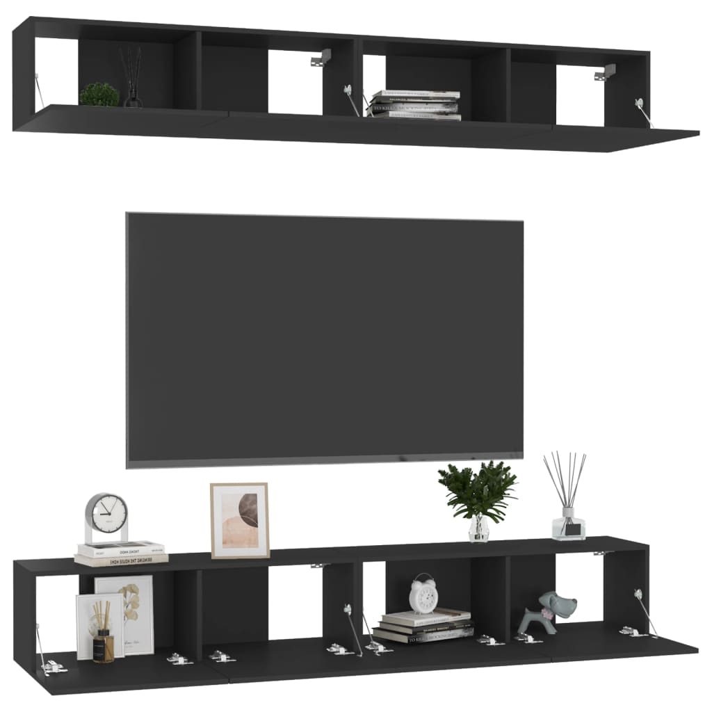 vidaXL ТВ шкафове, 4 бр, черни, 100x30x30 см, инженерно дърво