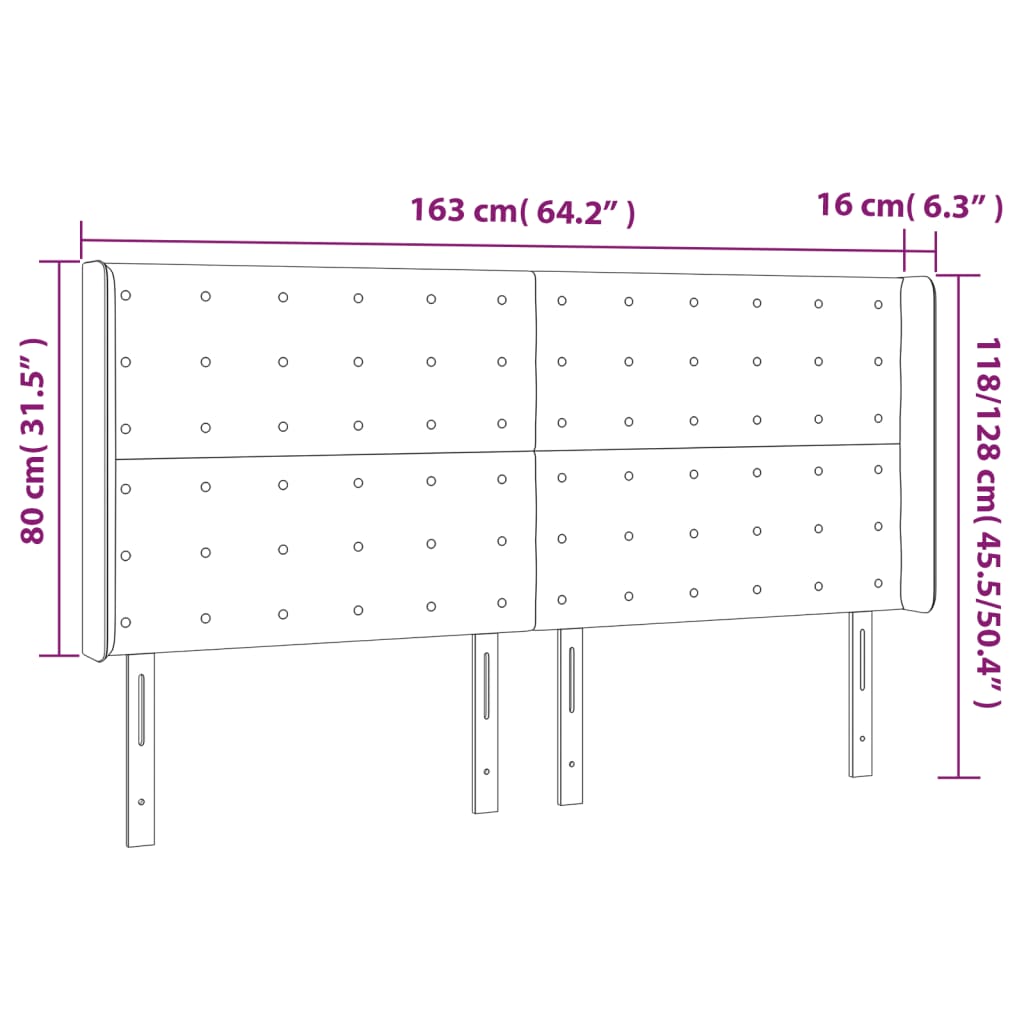 vidaXL LED горна табла за легло, тъмносива, 163x16x118/128 см, кадифе