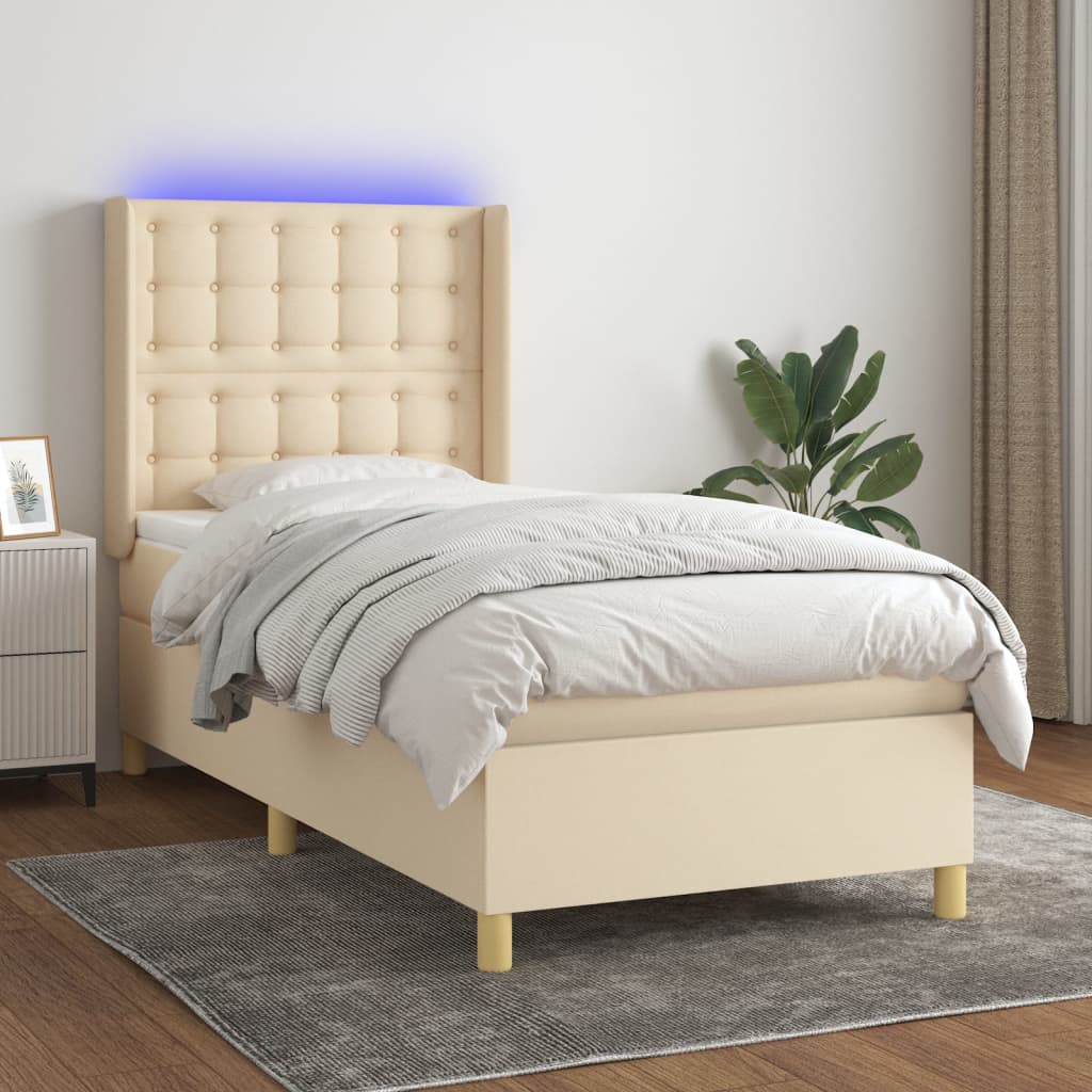 vidaXL Боксспринг легло с матрак и LED, кремаво, 100x200 см, плат