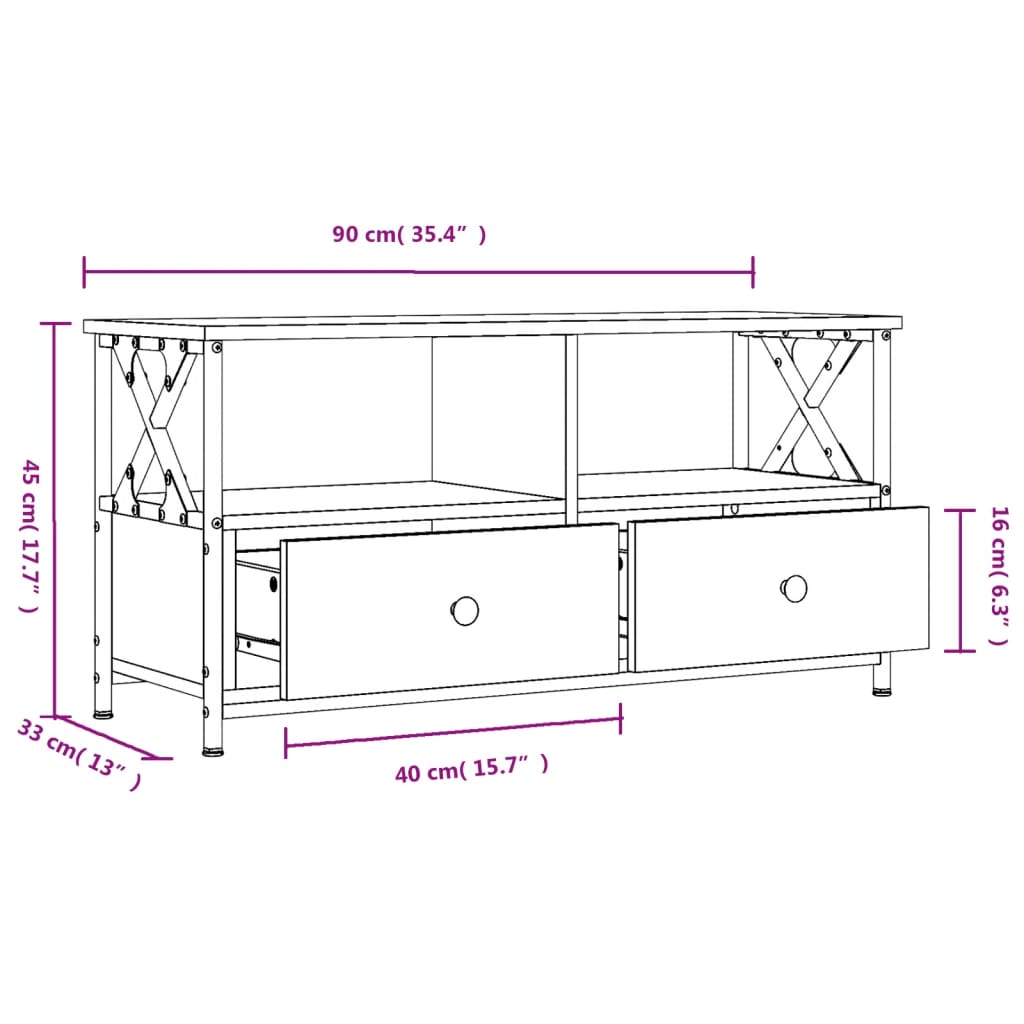 vidaXL ТB шкаф, черен, 90x33x45 см, инженерно дърво и желязо