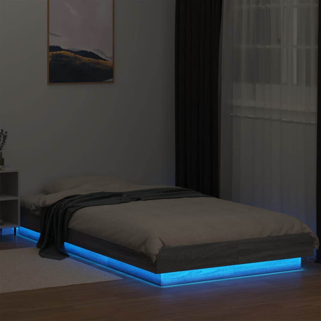 vidaXL Рамка за легло с LED осветление, сив сонома, 100x200 см