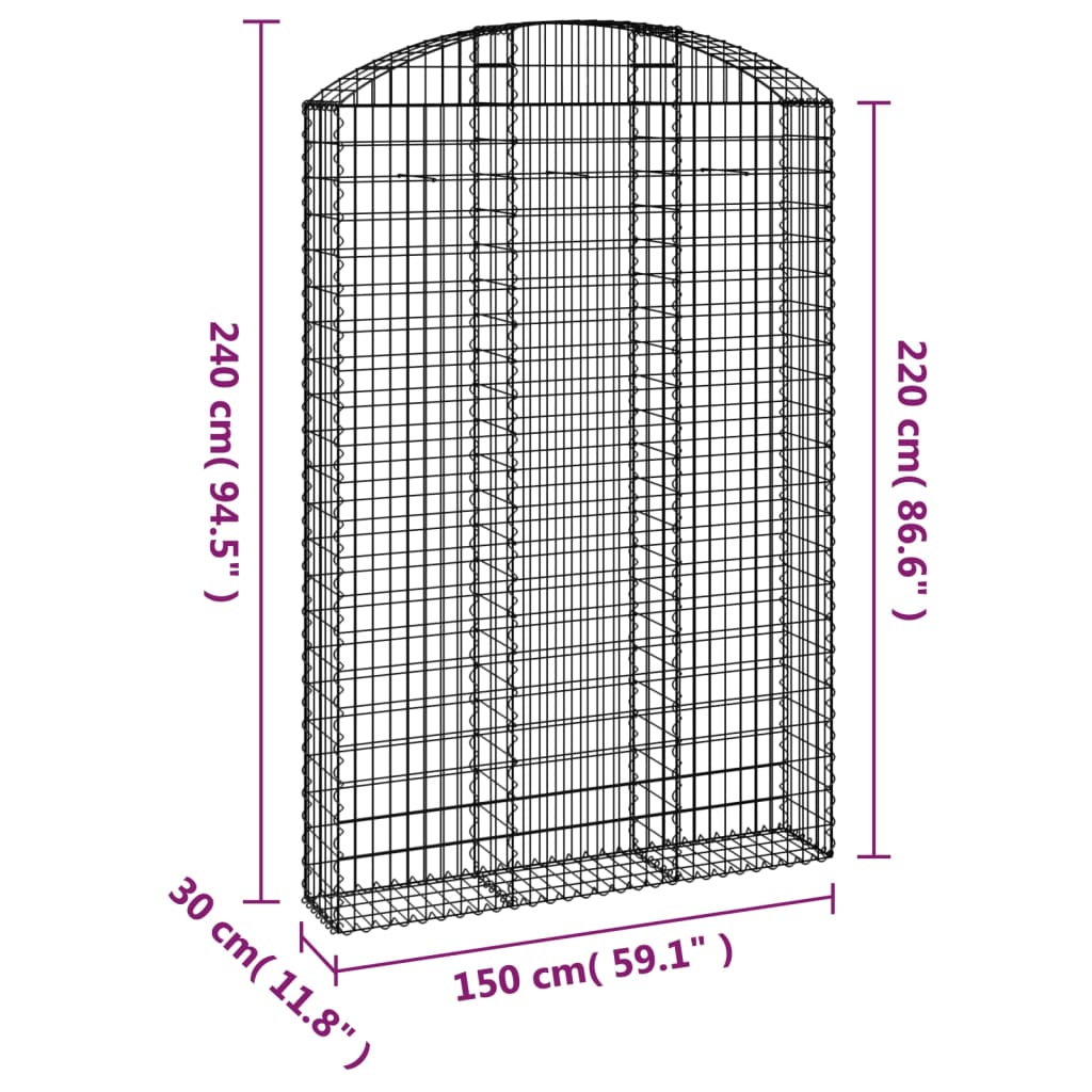 vidaXL Дъговидна габионна кошница 150x30x220/240 см поцинковано желязо