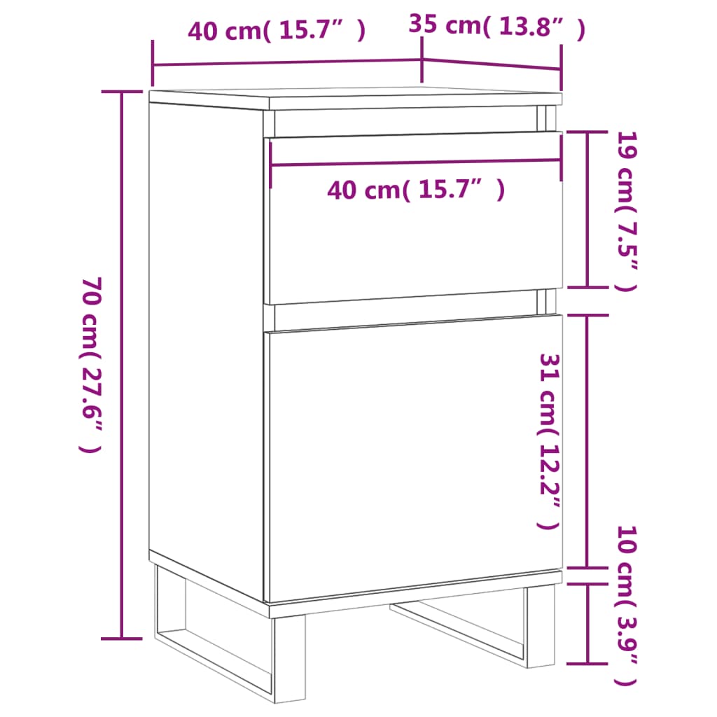 vidaXL Бюфети 2 бр сив сонома 40x35x70 см инженерно дърво